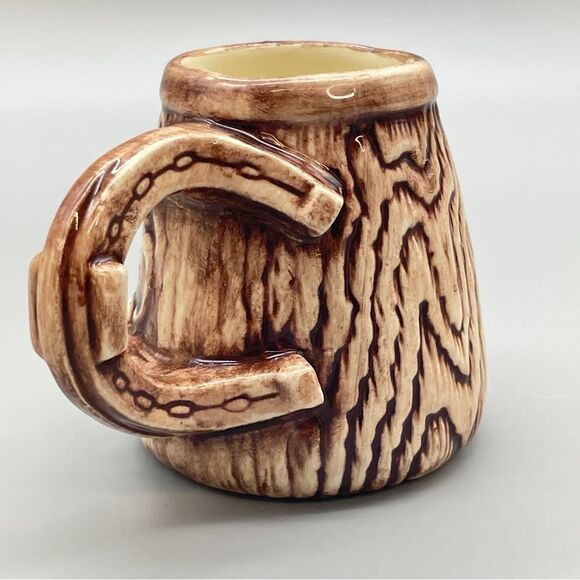 Vintage Brown Good Luck Ceramic Mug Horseshoe 1970s Florida Hand painted - Picture 8 of 15